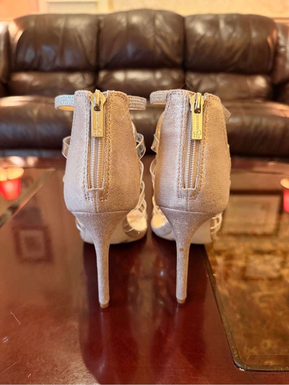 Jessica Simpson Silver Rhinestone Cage Heels - Picture 3 of 11